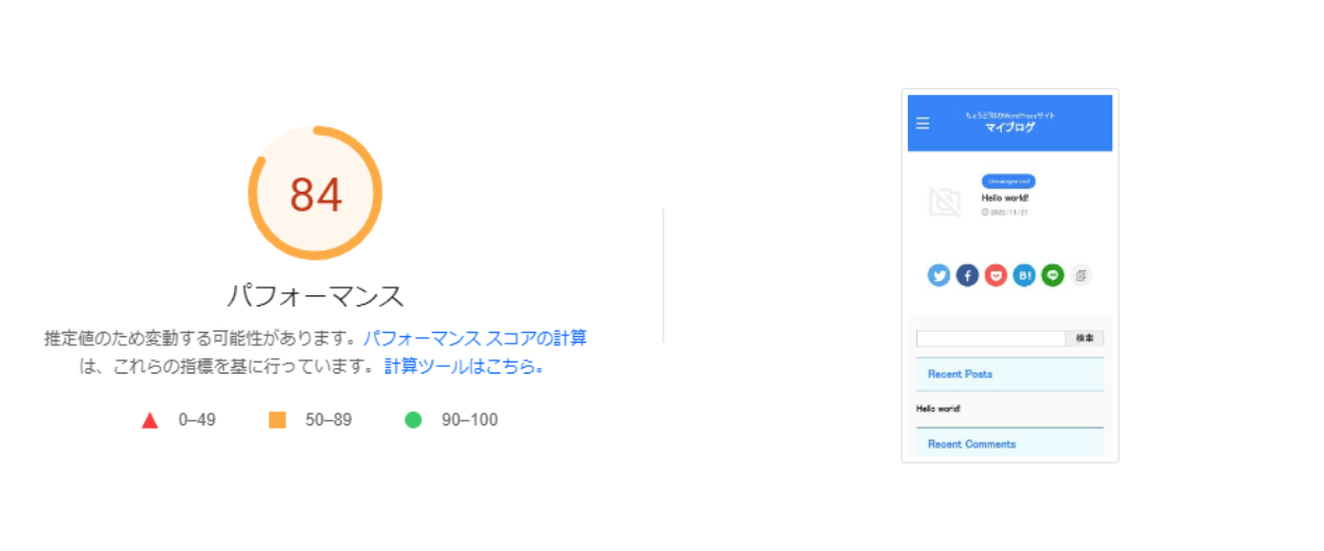 ColorfulBoxのPageSpeed Insights速度テスト結果